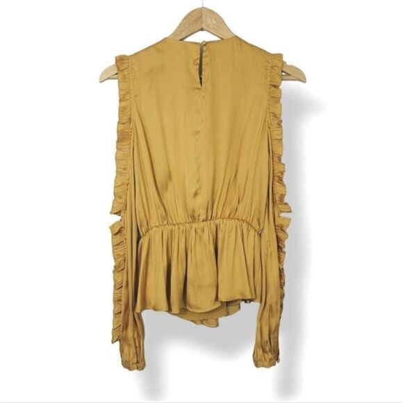 Tularosa Revolve Shilo Satin Open Sleeve Ruffle Blouse in Marigold Size XS - Picture 5 of 11